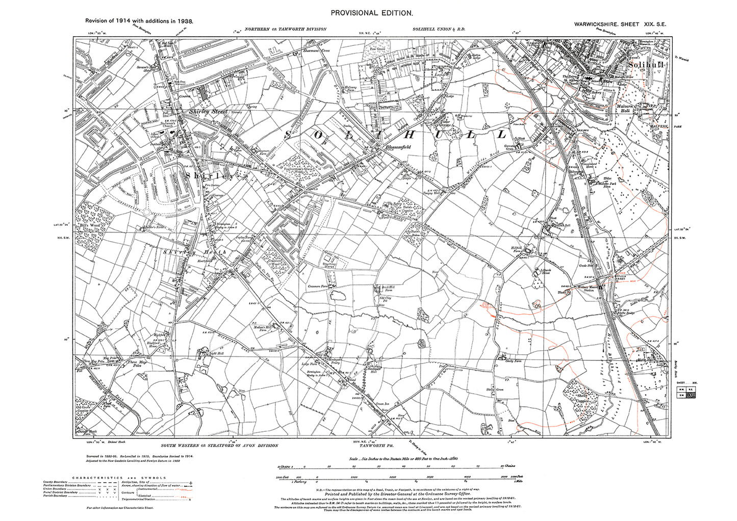 Solihull (High Street), Shirley, old map Warwickshire 1938: 19SE