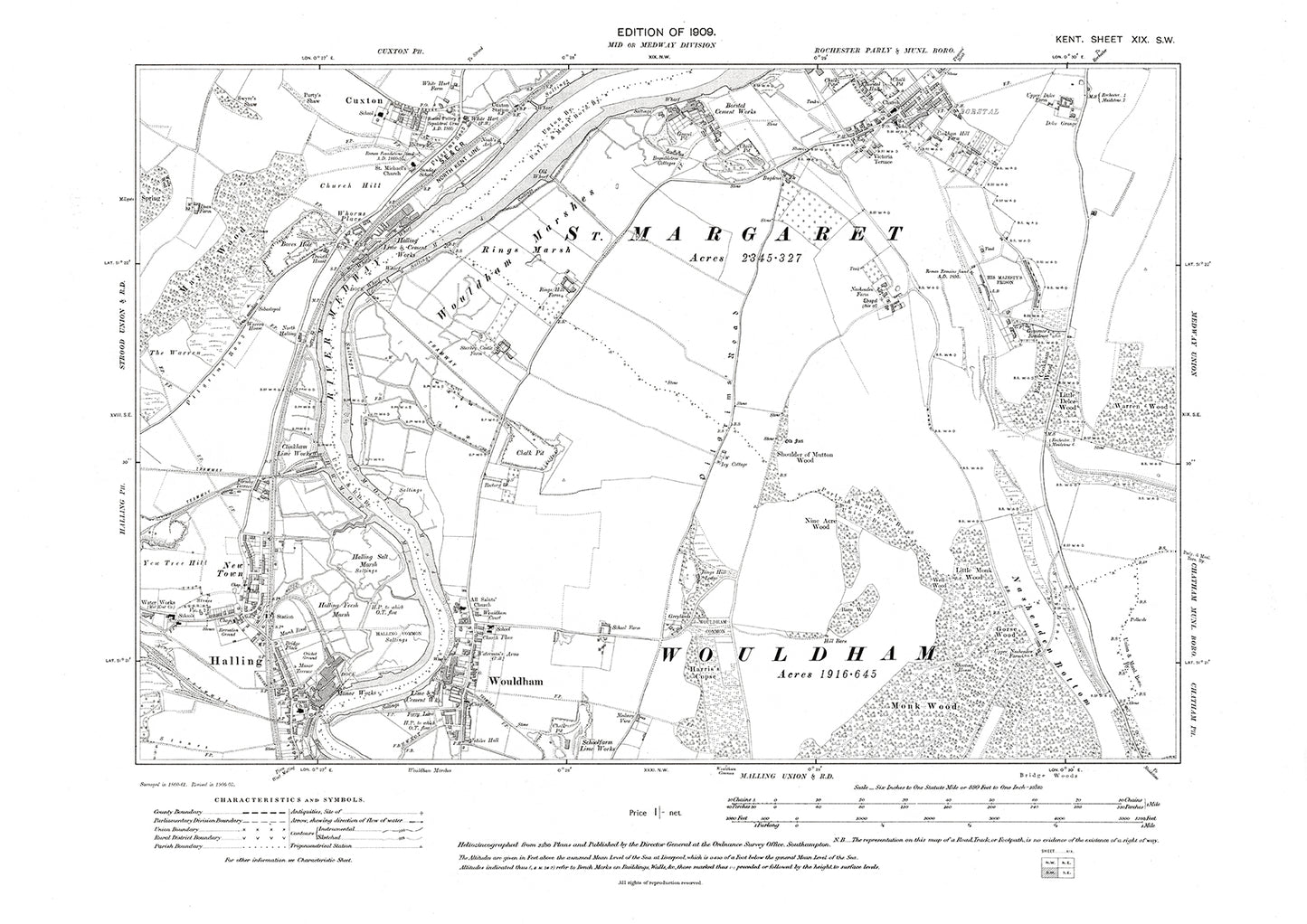 Cuxton, Halling, Wouldham, old map Kent 1909: 19SW