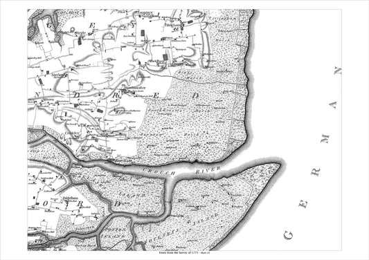 Southminster, Tilingham, Cricksey, Burnham, Dengey, old map Essex 1777