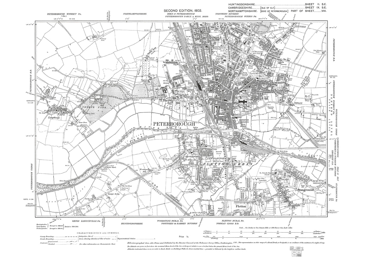 Peterborough, Fletton, Stanground - Huntingdonshire in 1902 : 2SE