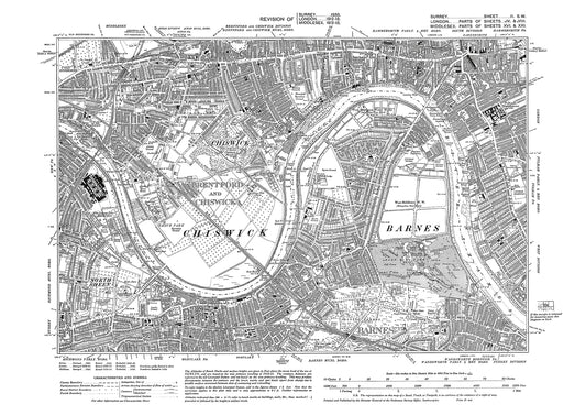 Chiswick, Barnes, North Sheen, Fulham Workhouse old map Surrey 1933: 2SW