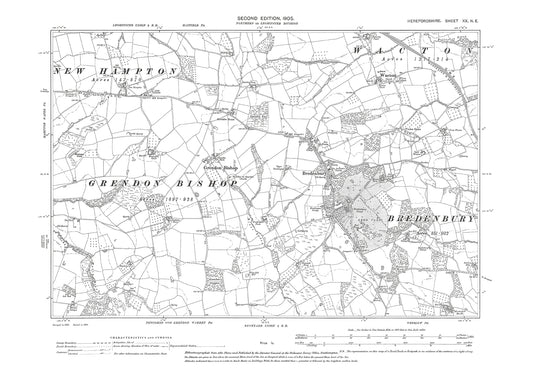 Old OS map dated 1905, showing Bredenbury in Herefordshire - 20NE