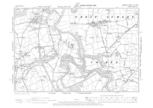Old OS map dated 1898, showing Great Lumley and Plawsworth in Durham - 20NW