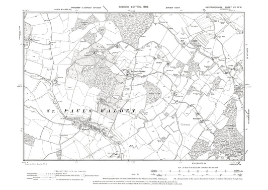 Old OS map dated 1899, showing Whitwell, St Pauls Walden in Hertfordshire - 20NW