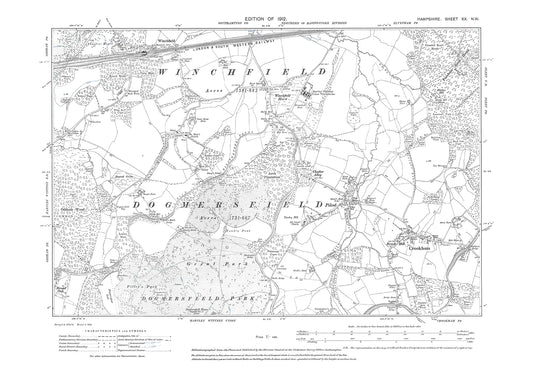 Old OS map dated 1912, showing Winchfield, Pilcot, Crookham in Hampshire - 20NW