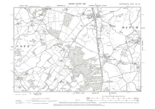 Old OS map dated 1899, showing Knebworth Station, Datchworth in Hertfordshire - 20SE