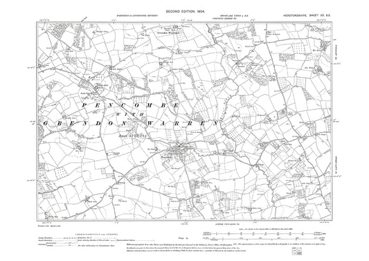 Old OS map dated 1904, showing Pencombe in Herefordshire - 20SE