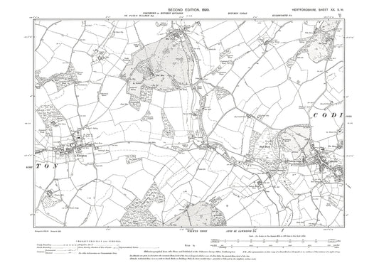 Old OS map dated 1899, showing Codicote, Kimpton in Hertfordshire - 20SW