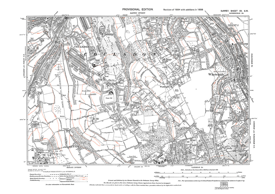 Coulsdon, Caterham (north), Whyteleaf, Kenley, Waddington old map Surr ...