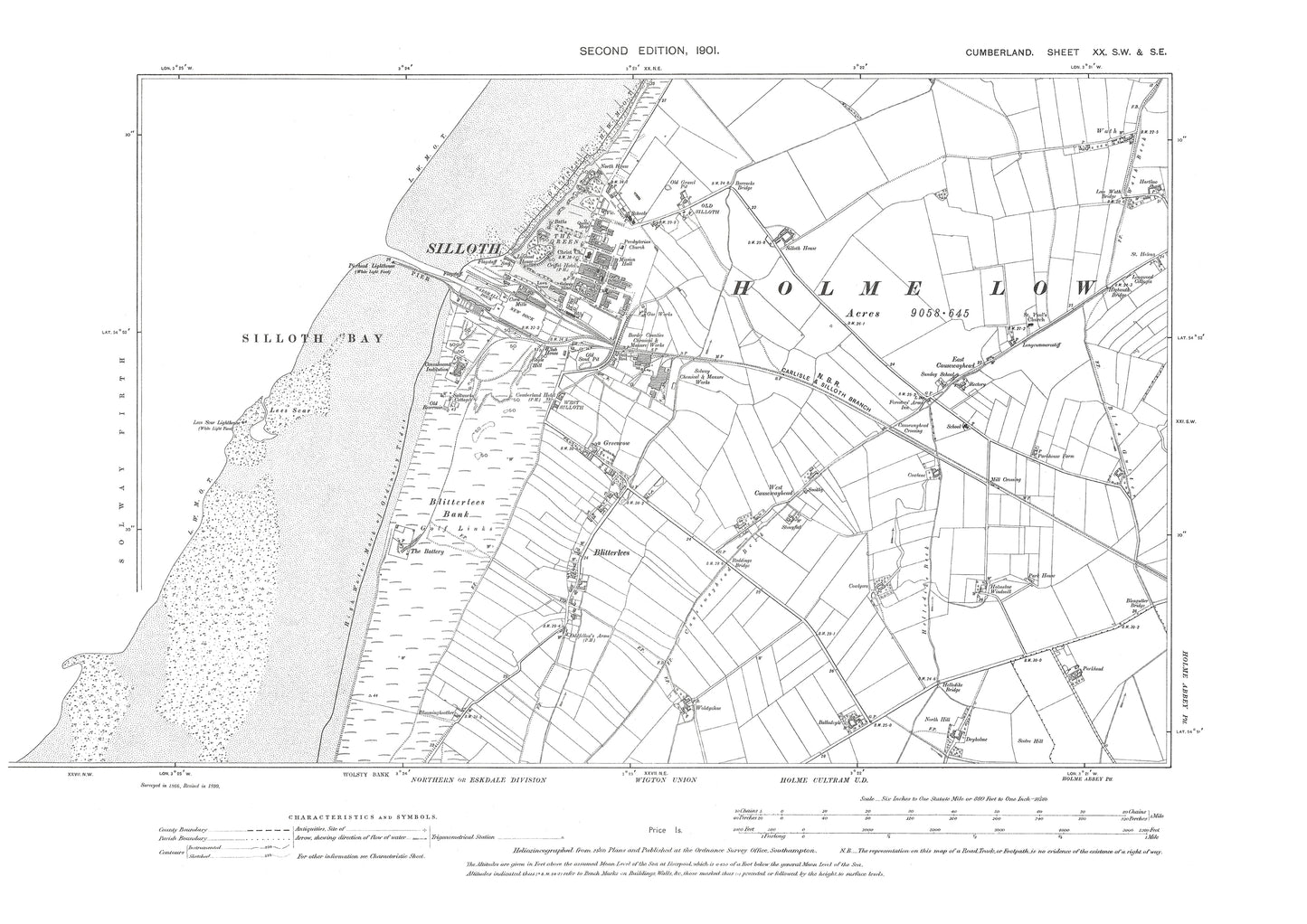 Old OS map dated 1901, showing Silloth in Cumberland - 20SW