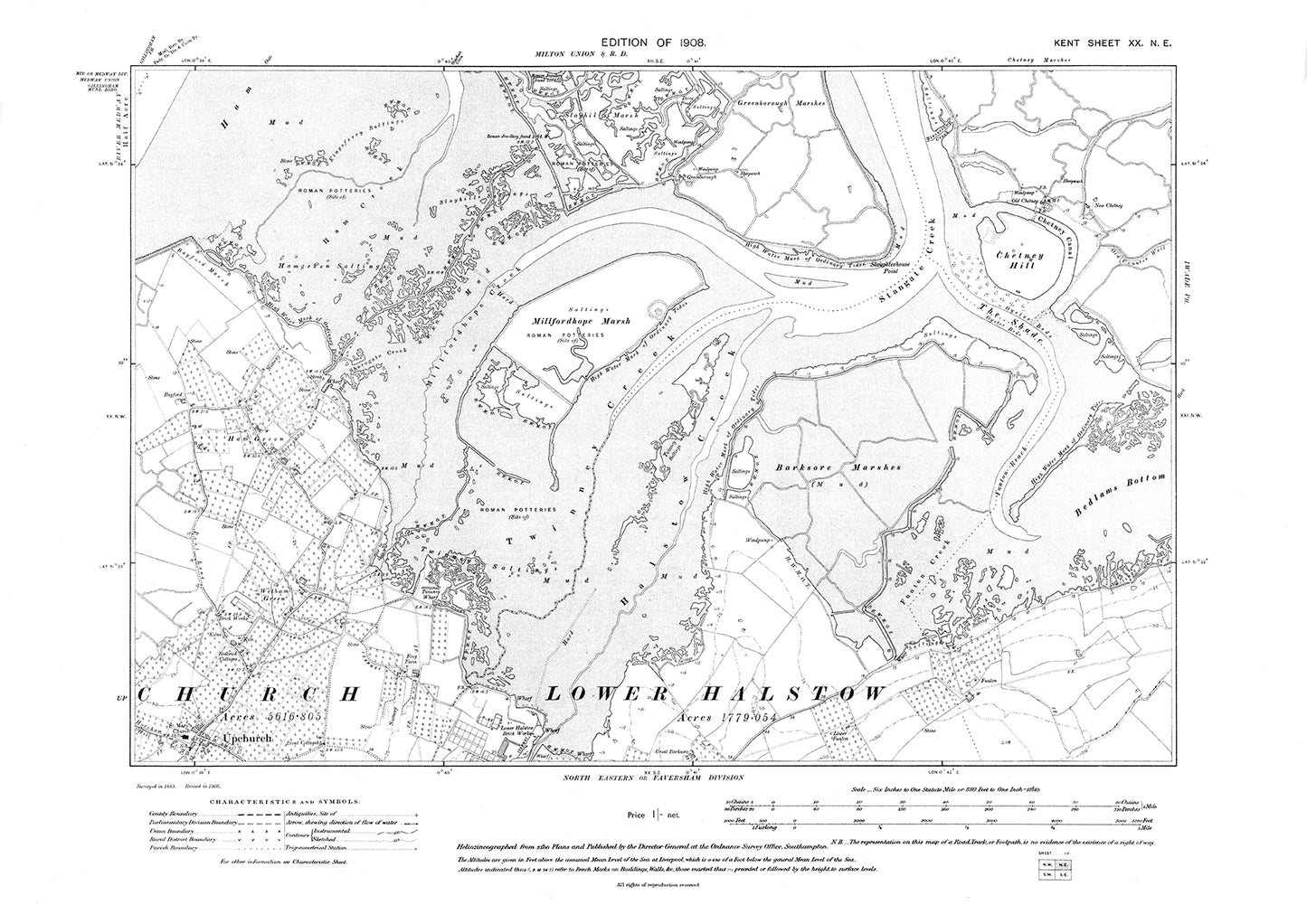 Upchurch, old map Kent 1908: 20NE