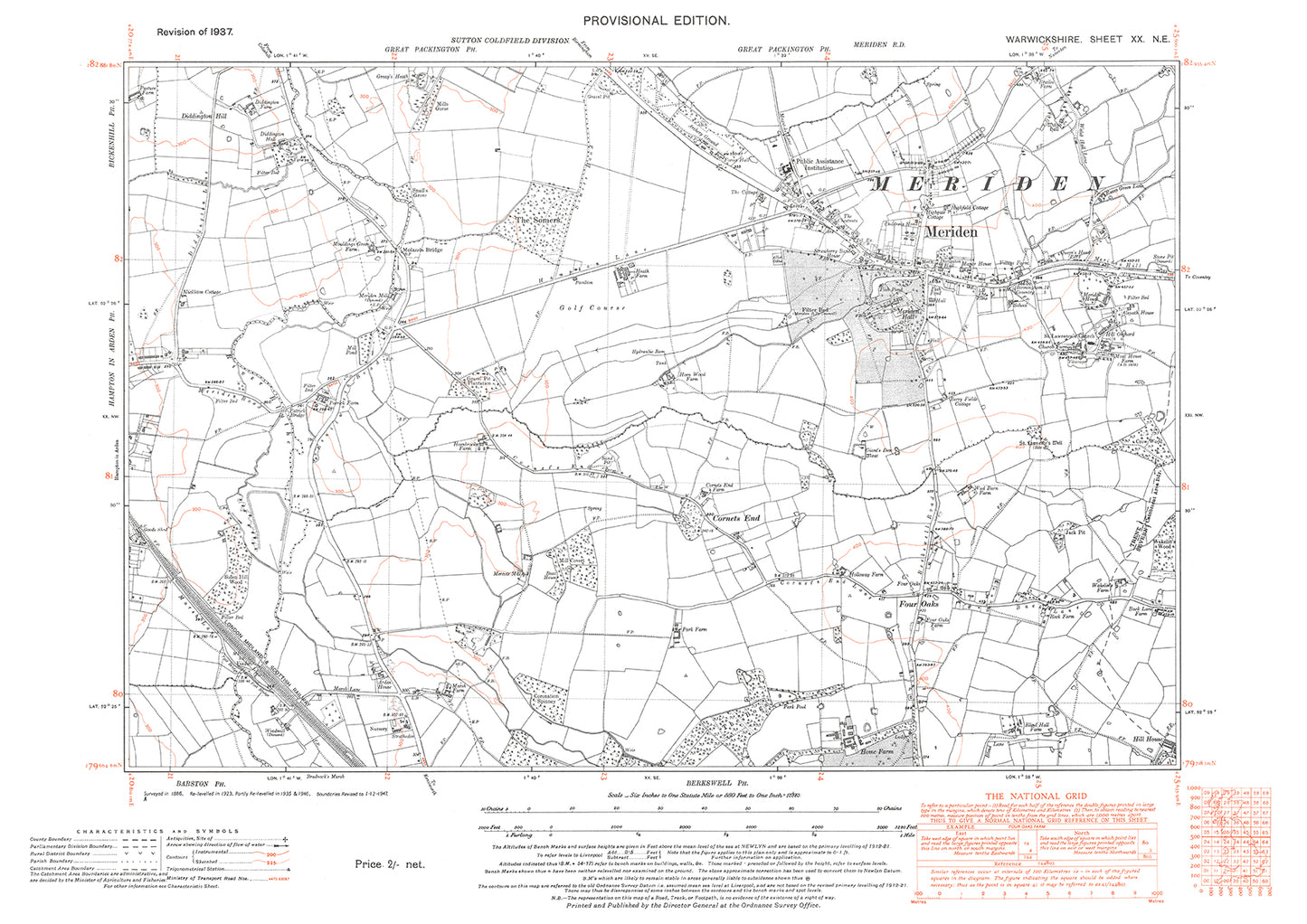 Meriden, old map Warwickshire 1937: 20NE