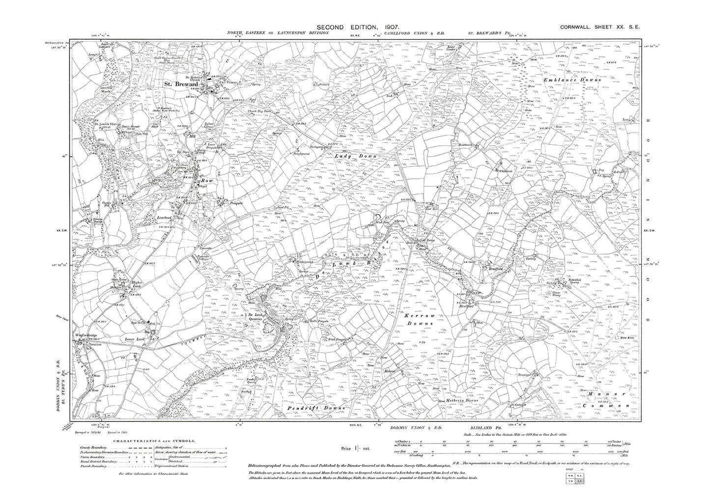 St Breward, Row, Wenfordbridge (east), old map Cornwall 1907: 20SE