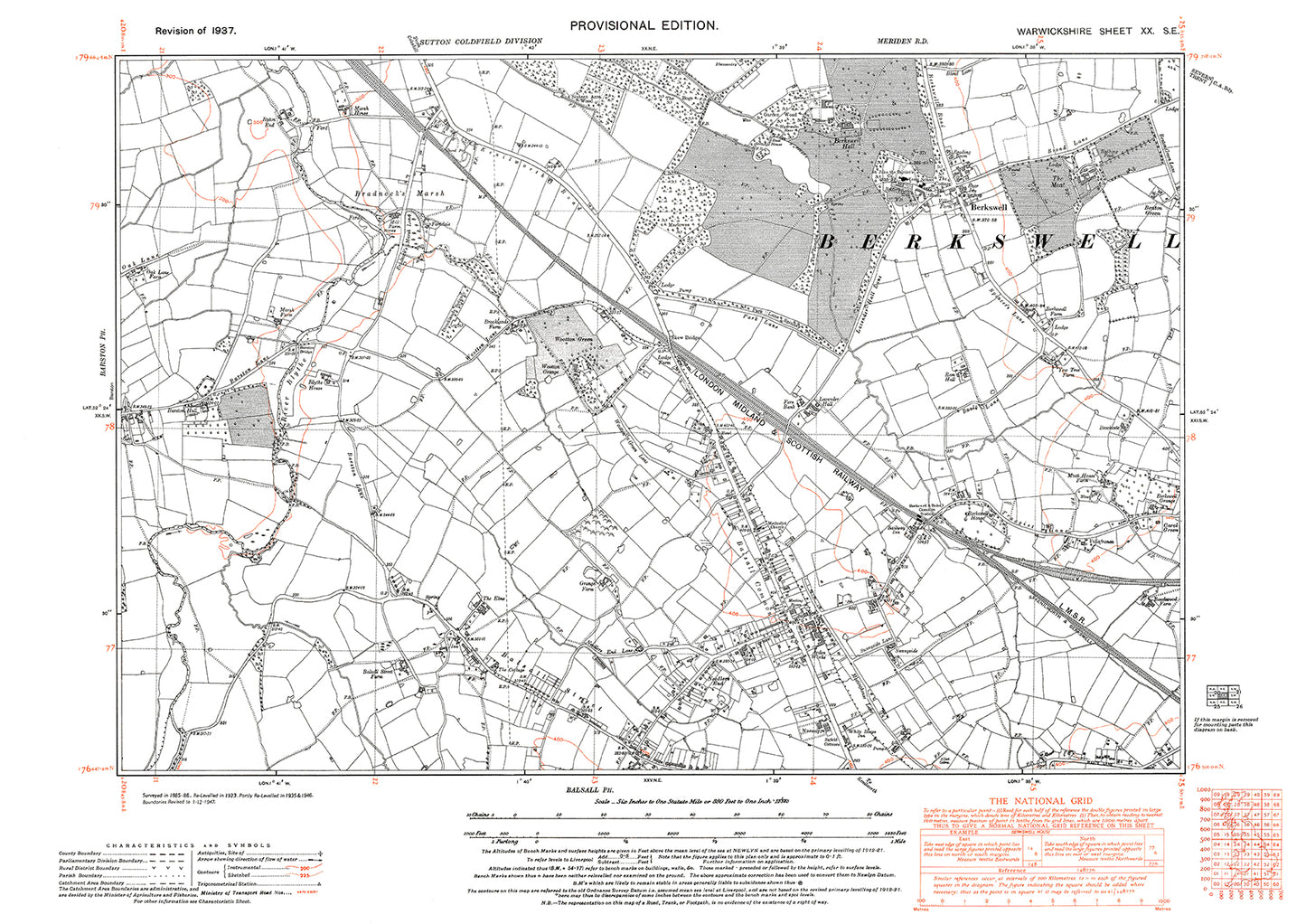 Berkswell, Balsall (north), old map Warwickshire 1937: 20SE