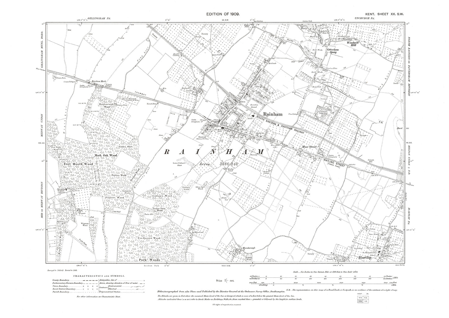 Rainham, old map Kent 1908: 20SW