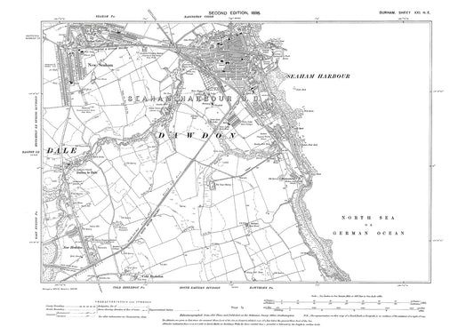 Old OS map dated 1898, showing Seaham Harbour and Dalton le Dale in Durham - 21NE