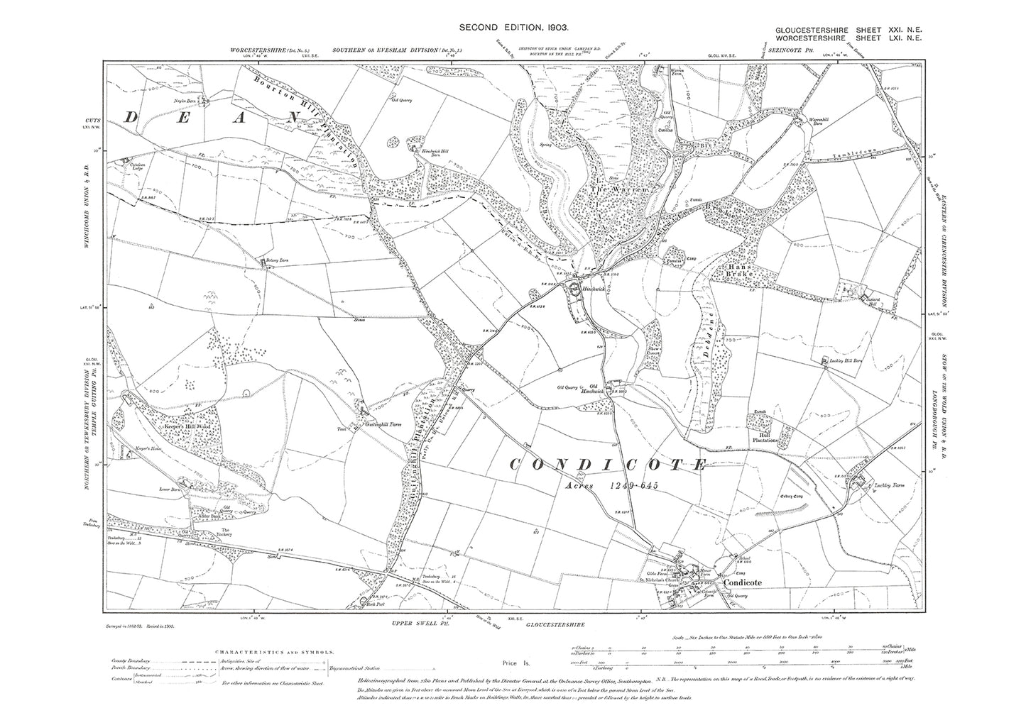 Old OS map dated 1903, showing Condicote in Gloucestershire - 21NE
