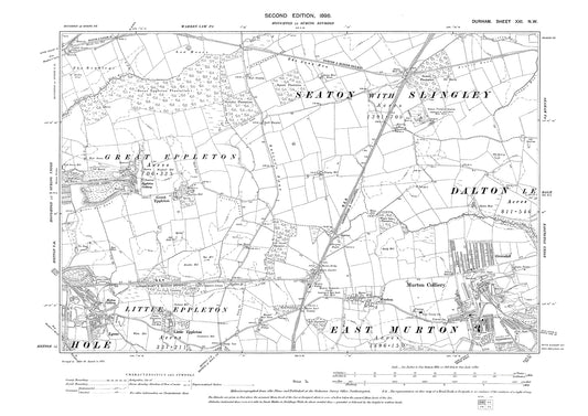 Old OS map dated 1898, showing Eppleton, Murton Colliery and Hetton le Hole (northeast) in Durham - 21NW