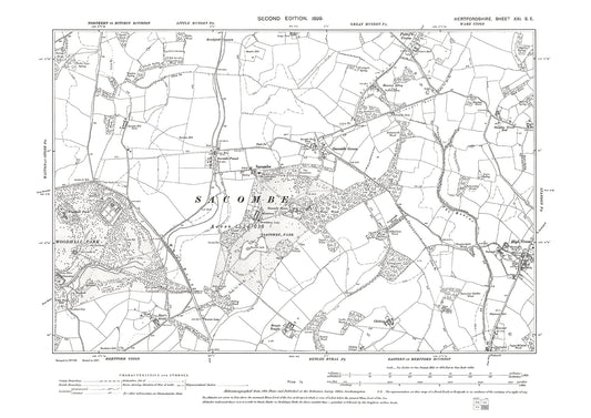 Old OS map dated 1899, showing Sacombe, High Cross in Hertfordshire - 21SE