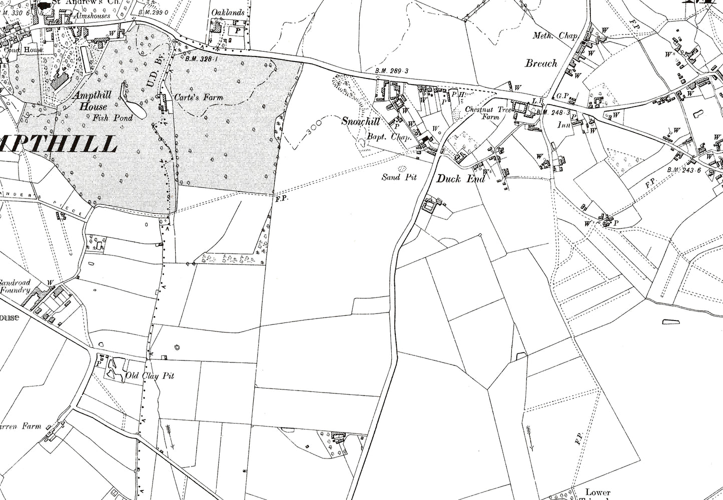 A 1902 map showing Ampthill and Maulden in Bedfordshire - A Digital Download 0f OS 1:10560 scale map, Beds 21SE