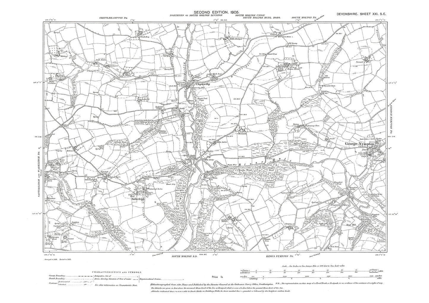 George Nympton, Satterleigh, Old Map Devon 1905: 21SE