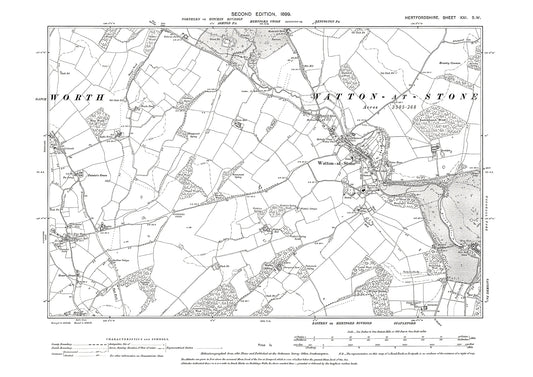 Old OS map dated 1899, showing Watton at Stone, Datchworth (east) in Hertfordshire - 21SW