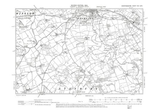 Old OS map dated 1905, showing Bromyard (south) in Herefordshire - 21SW