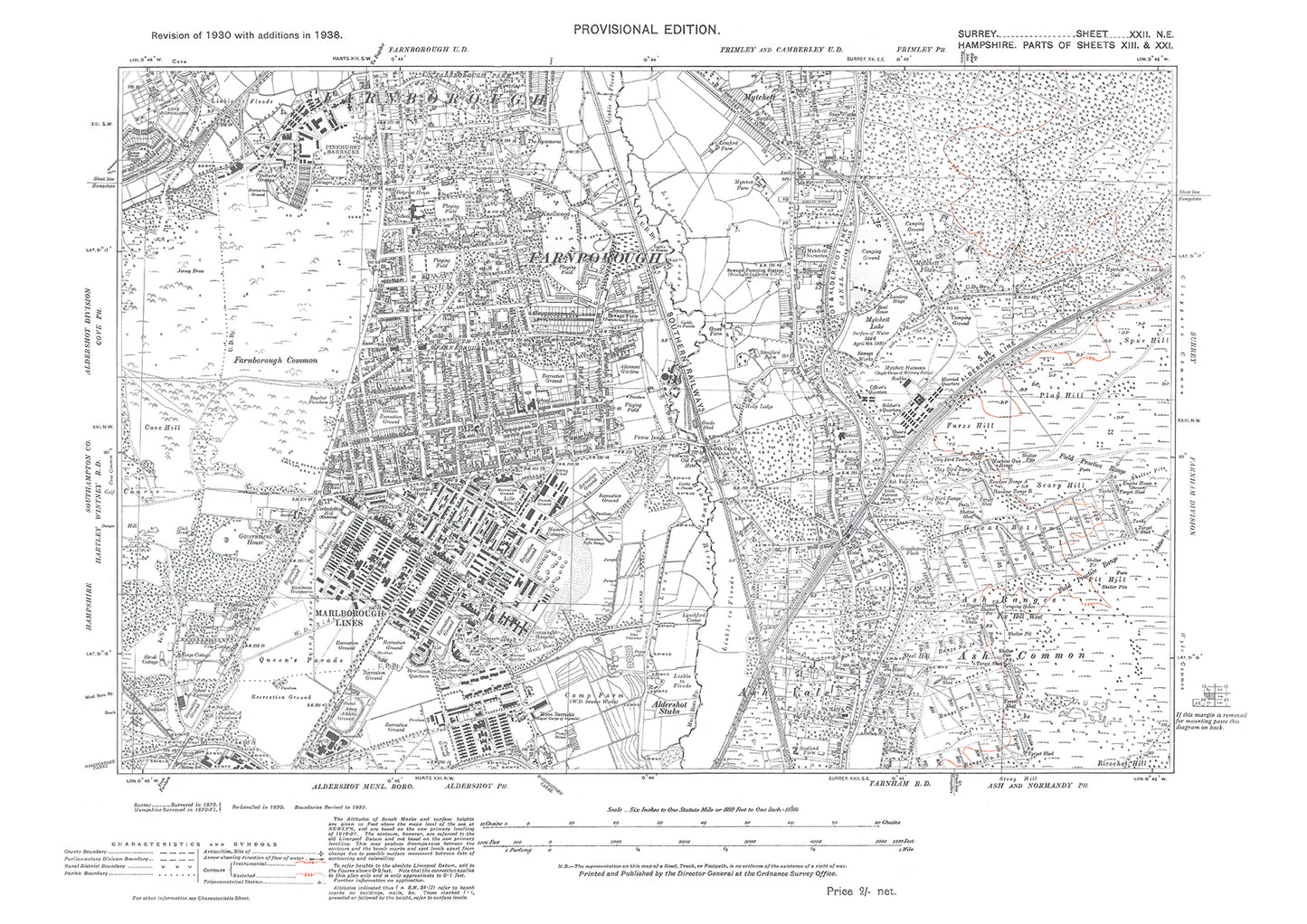Mytchett, Ash Vale (north) old map Surrey 1938: 22NE