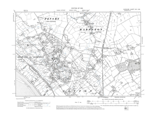 Old OS map dated 1913, showing Heswall, Barnston, Gayton (north) in Cheshire 22NW