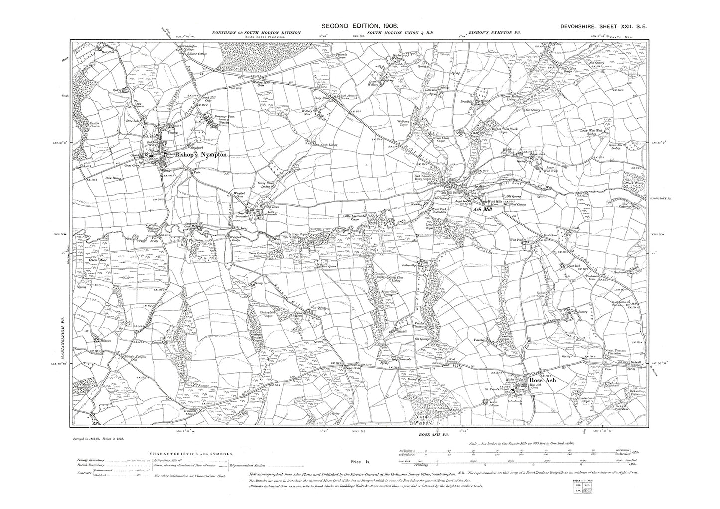 Bishop's Nympton, Ash Mill, Rose Ash, Old Map Devon 1905: 22SE