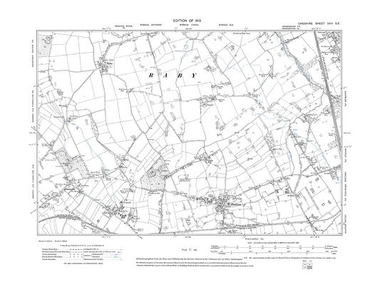 Old OS map dated 1913, showing Willaston, Raby, Hinderjon, Windle Hill in Cheshire 22SE