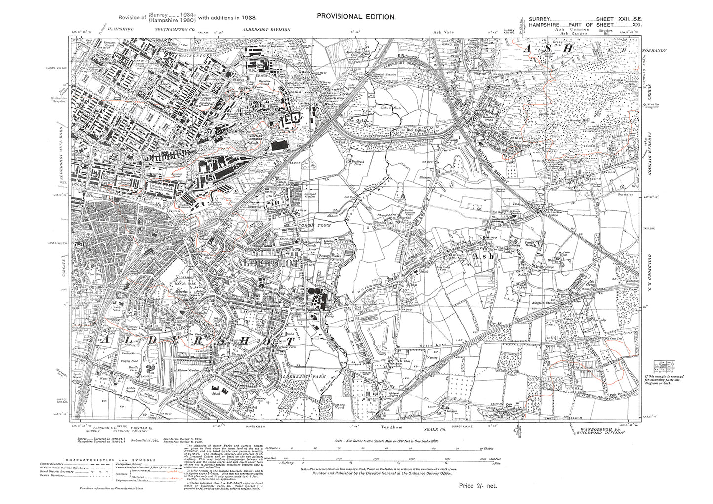 Ash Vale (south), Ash old map Surrey 1938: 22SE