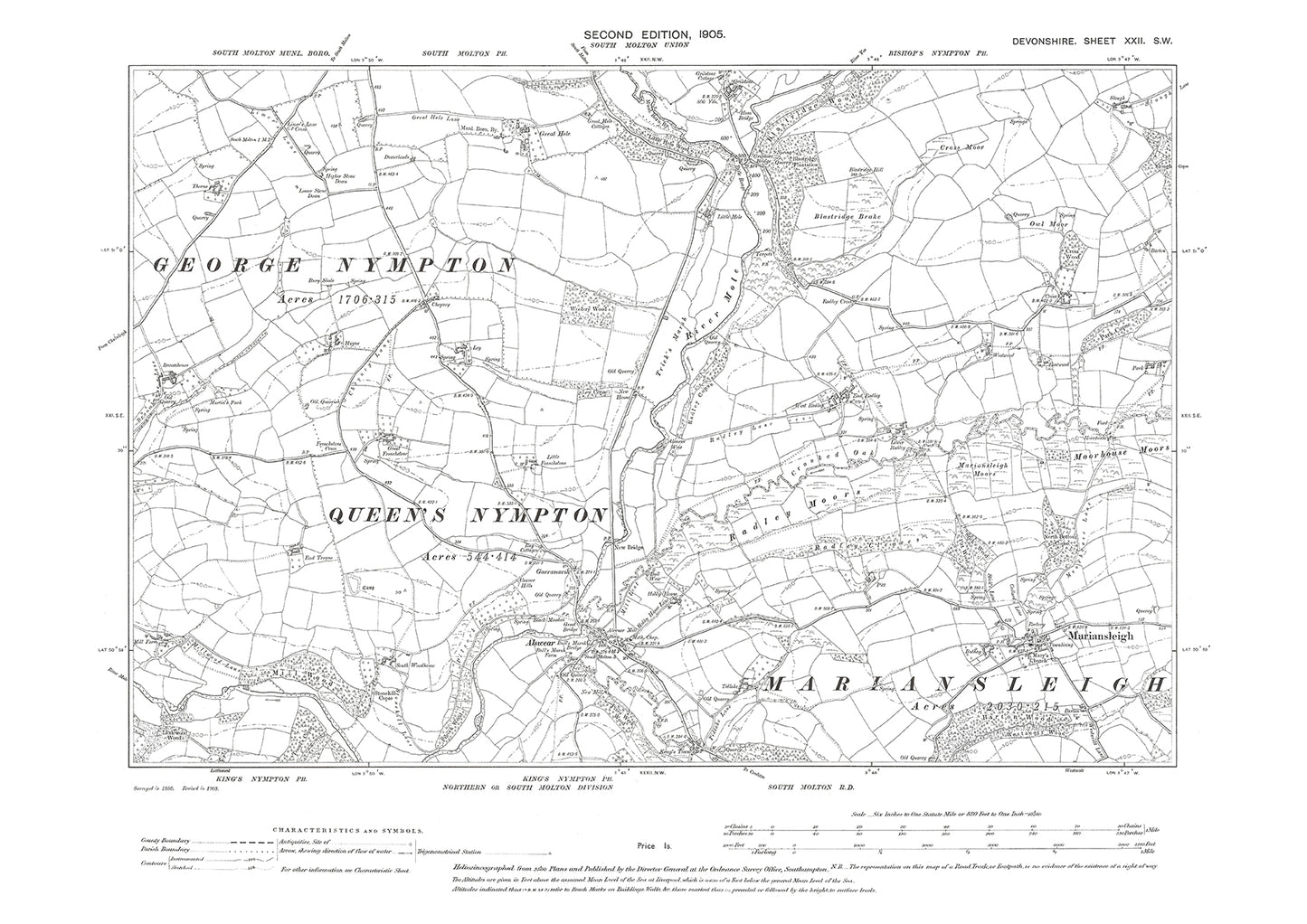 Mariansleigh, Alswear, Old Map Devon 1906: 22SW