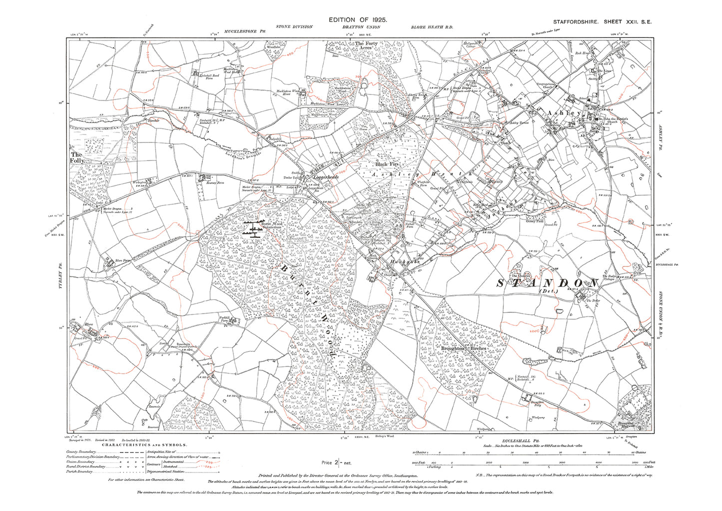 Ashley, Loggerheads, old map Staffs 1925: 22SE