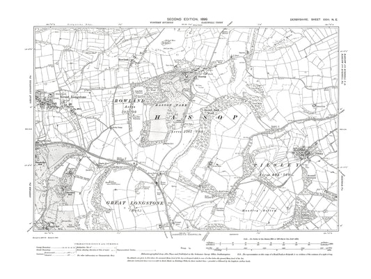 Old OS map dated 1899, showing Great Longstone, Pilsley, Hassop in Derbyshire 23NE