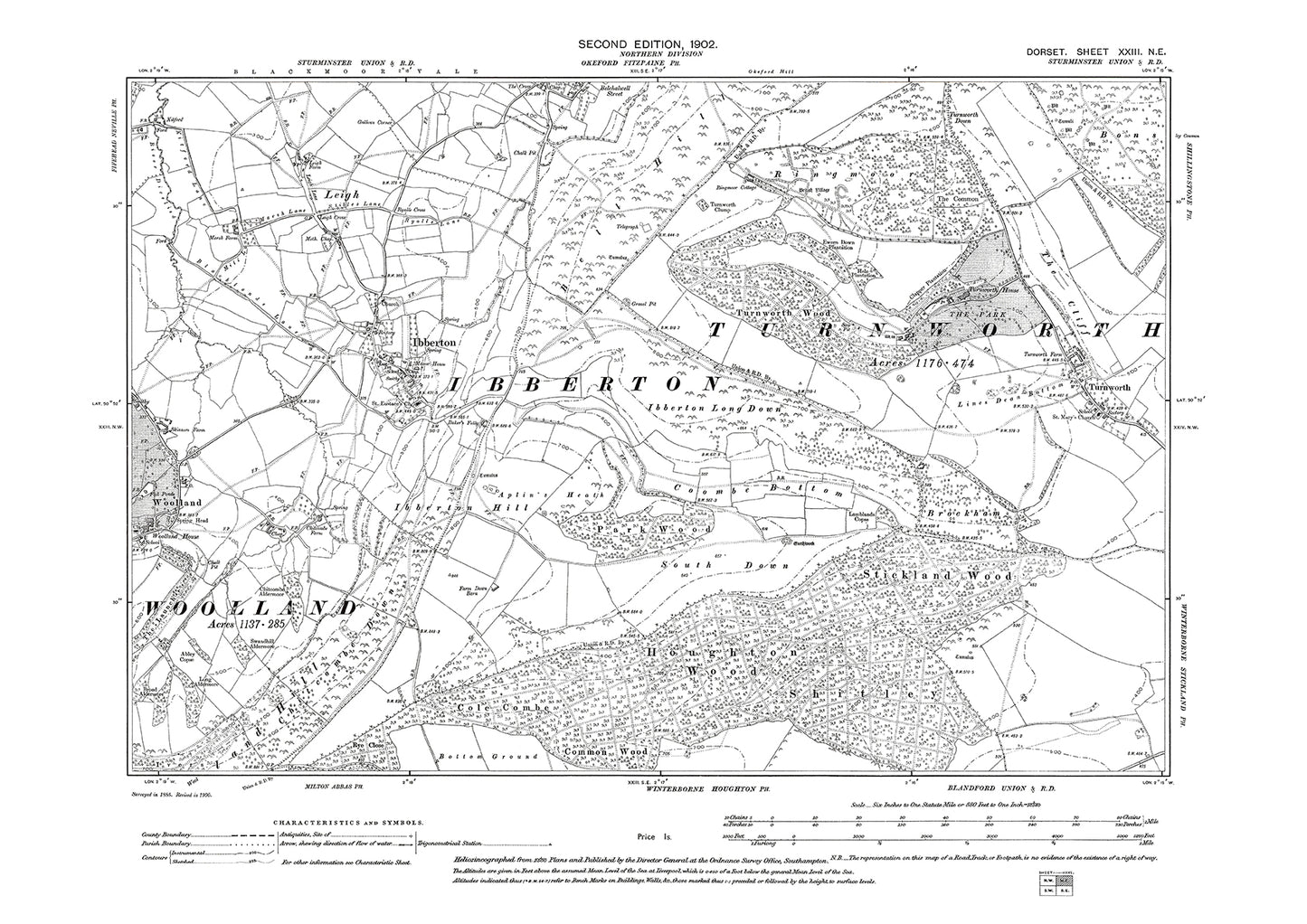 Old OS map dated 1902, showing Ibberton, Turnworth in Dorset - 23NE