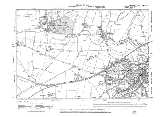 Old OS map dated 1912, showing Andover, Penton Mewsey, Charlton in Hampshire - 23NE