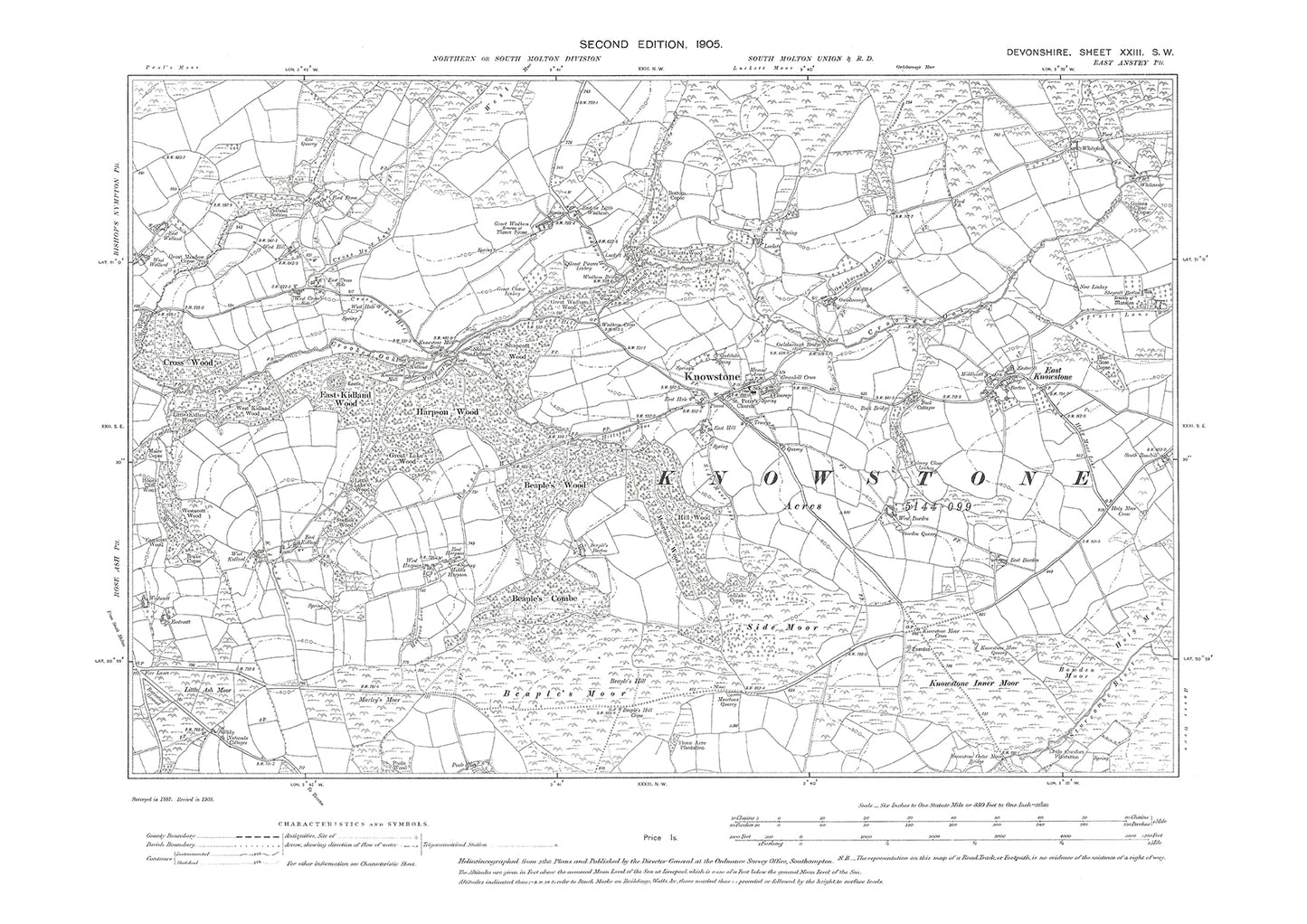 Knowstone, East Knowstone, Old Map Devon 1905: 23SW