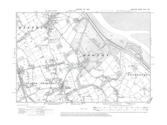 Old OS map dated 1912, showing Eastham, Childer Thornton, Overpool (north), Hooton in Cheshire 23SW