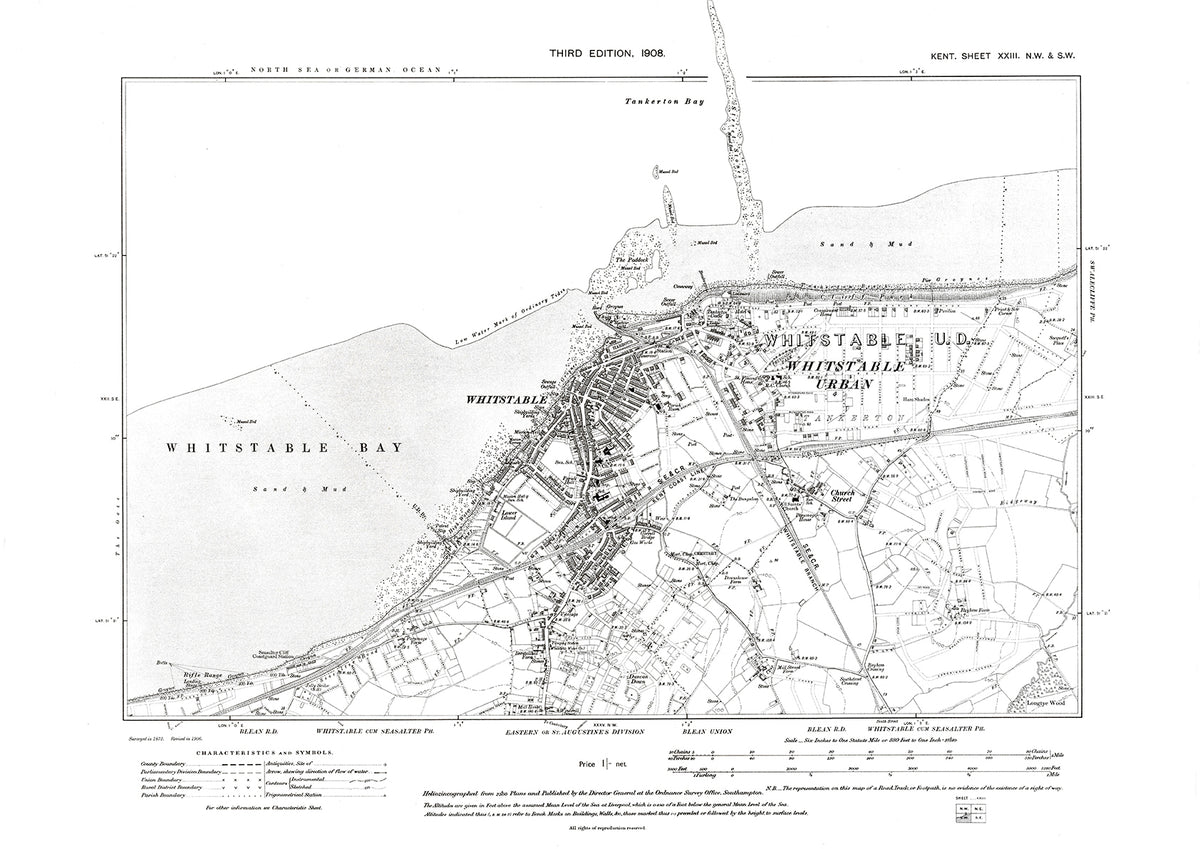 Whitstable Postcode Map Whitstable, Tankerton, old map Kent 1908: 23NW – Old Map Downloads