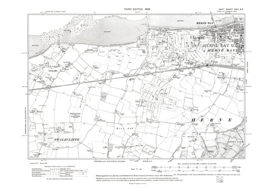 Herne Bay, Herne, Swalecliffe, old map Kent 1908: 23SE