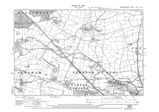 Newbold on Avon, Harborough Magna, Kings Newnham, Easenhall, old map Warwickshire 1926: 23SW