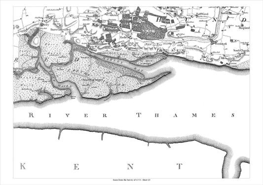 Canvey Island, Lee, Pitsey, South Benfleet, Prittlewell, old map Essex 1777