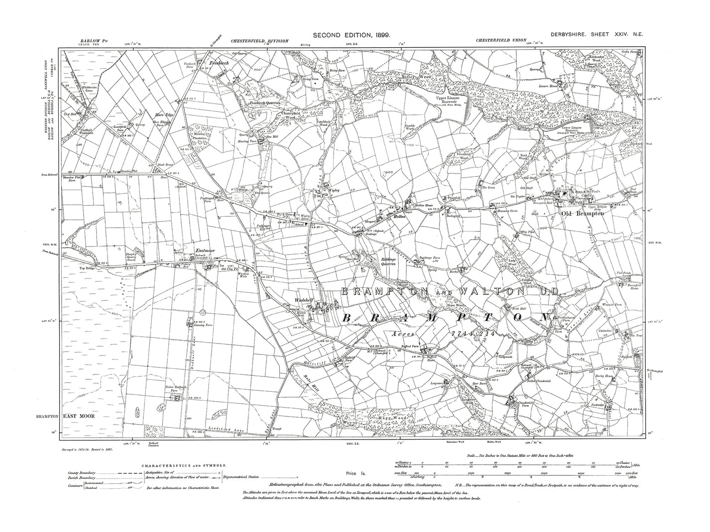 Old Os Map Dated 1899 Showing Old Brampton Wadshelf In Derbyshire 24