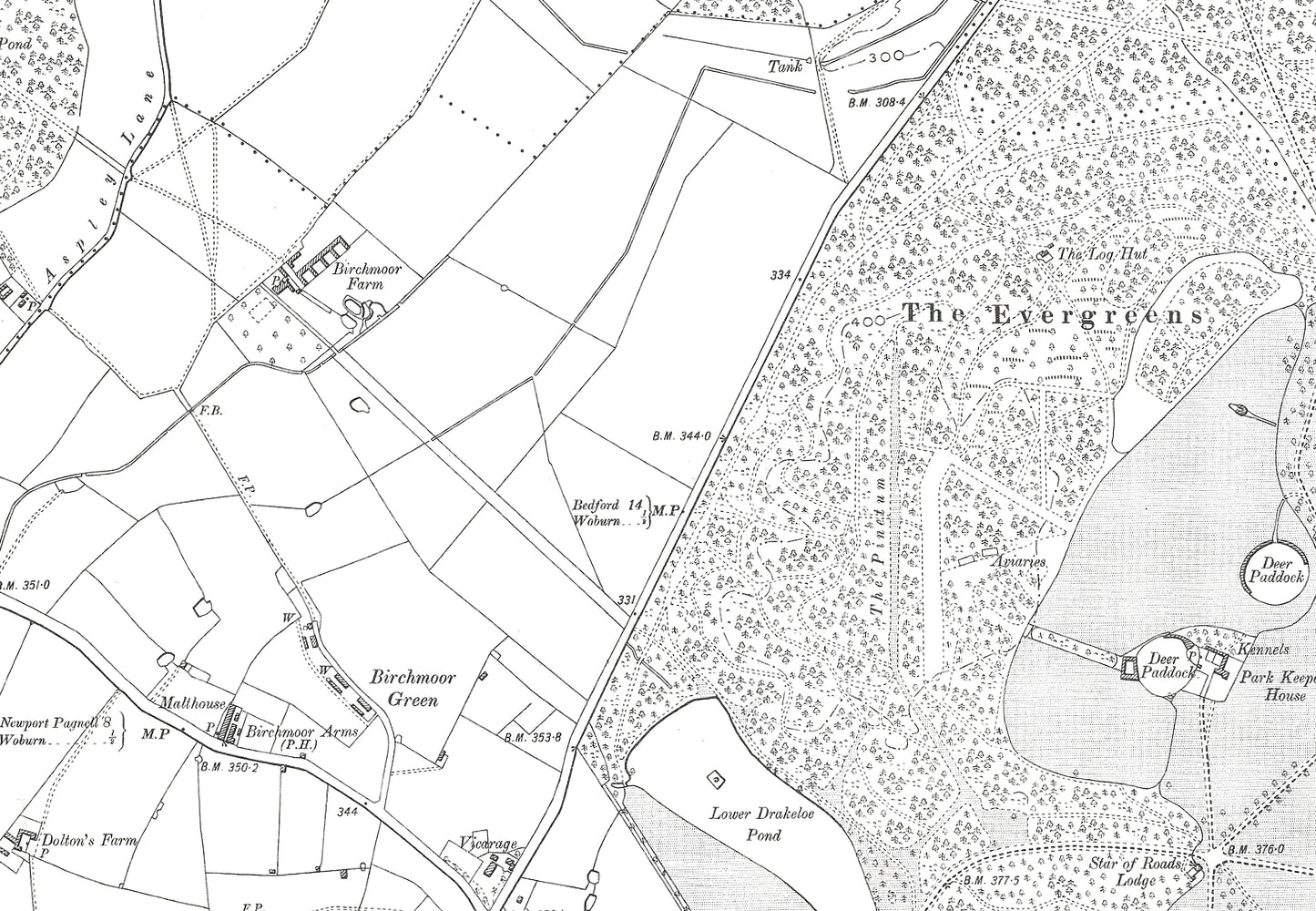 A 1901 map showing Woburn, Park (north) and Aspley Heath (east) in Bedfordshire - A Digital Download 0f OS 1:10560 scale map, Beds 24NE
