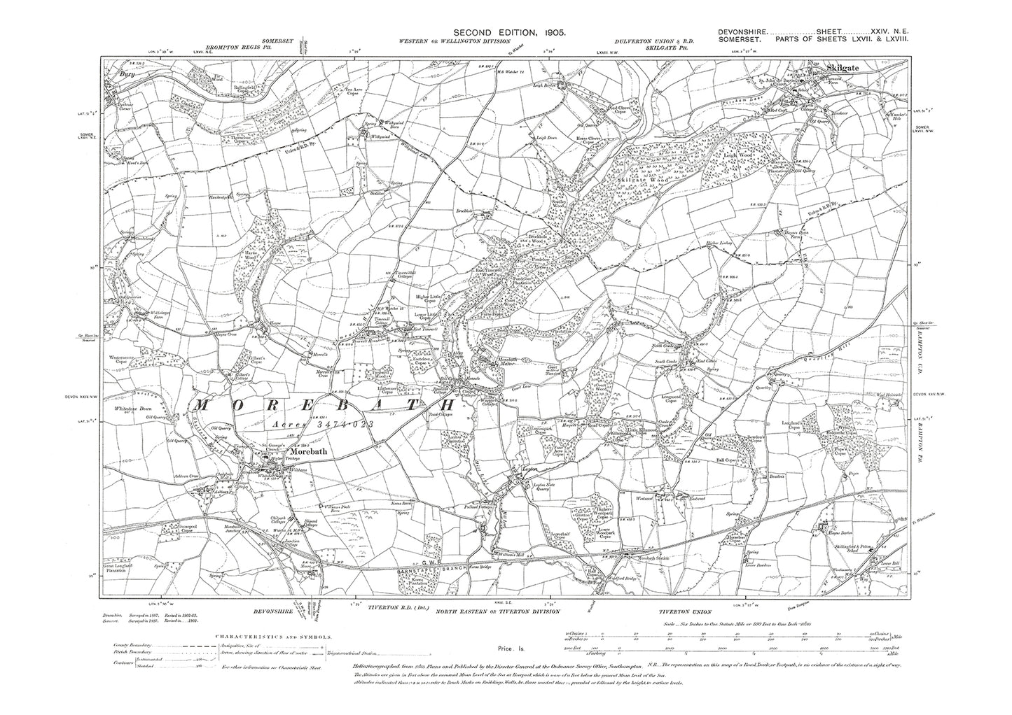 Morebath, Old Map Devon 1905: 24NE