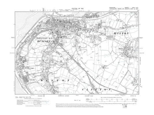 Old OS map dated 1912, showing Runcorn, Halton, Weston, Weston Point in Cheshire 24NE