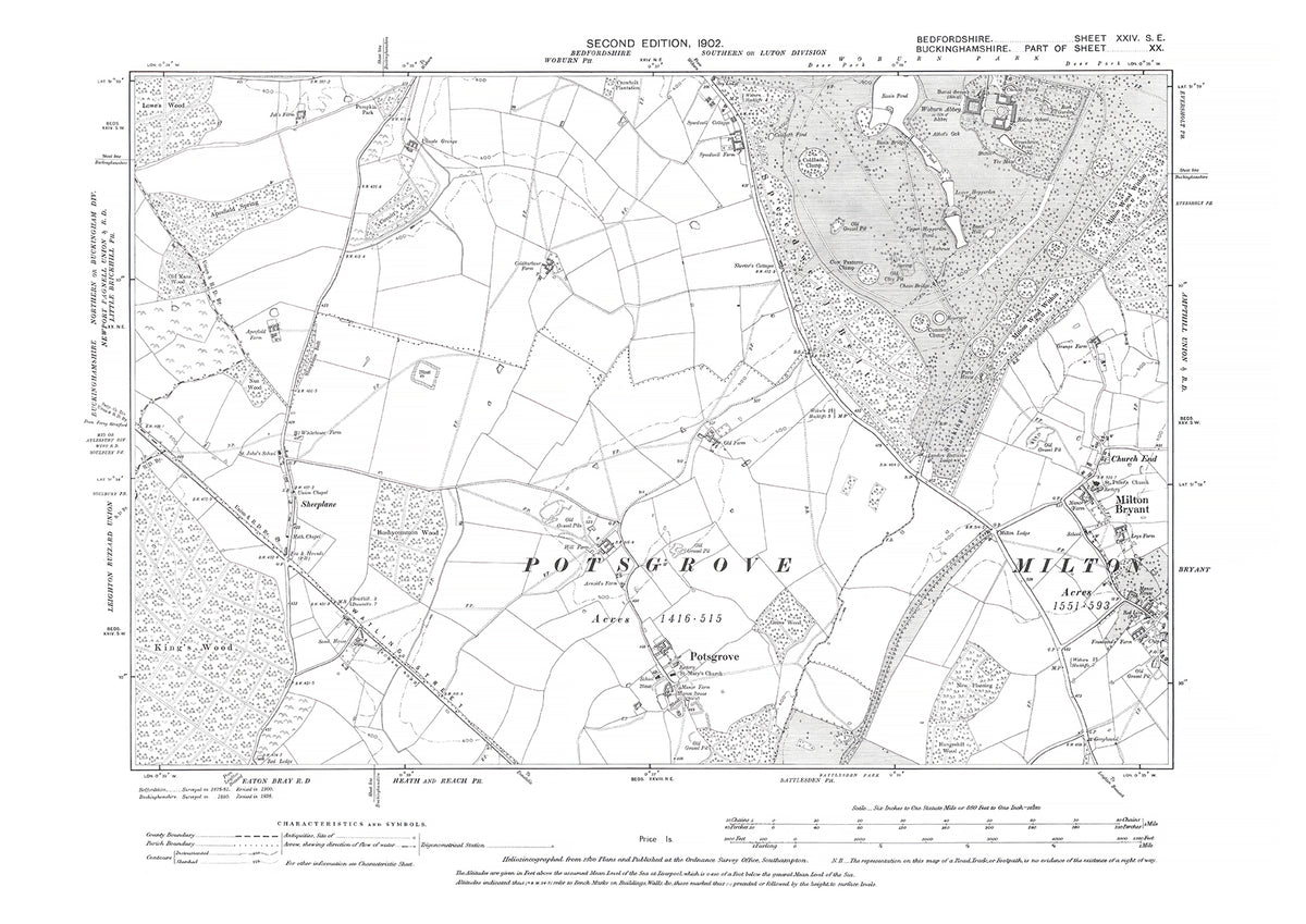 Woburn Park (south), Potsgrove, Milton Bryant (west), old map Beds 1902: 24SE