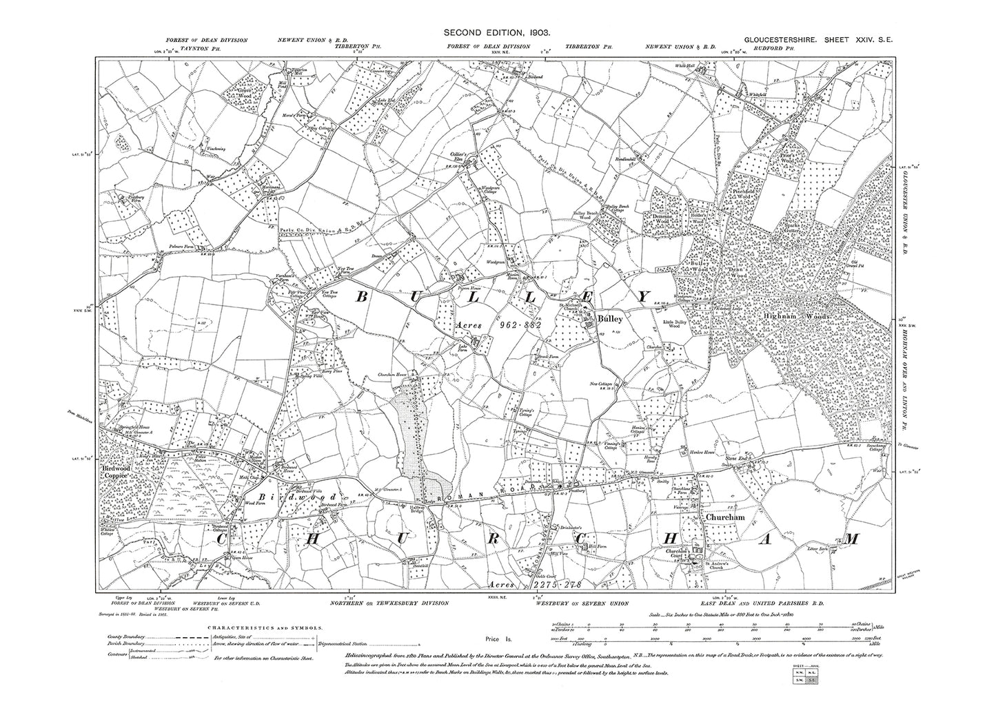 Old OS map dated 1903, showing Bulley, Churcham in Gloucestershire - 24SE