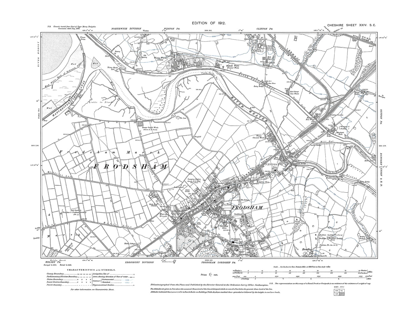 Old OS map dated 1912, showing Frodsham, Weston Works in Cheshire 24SE